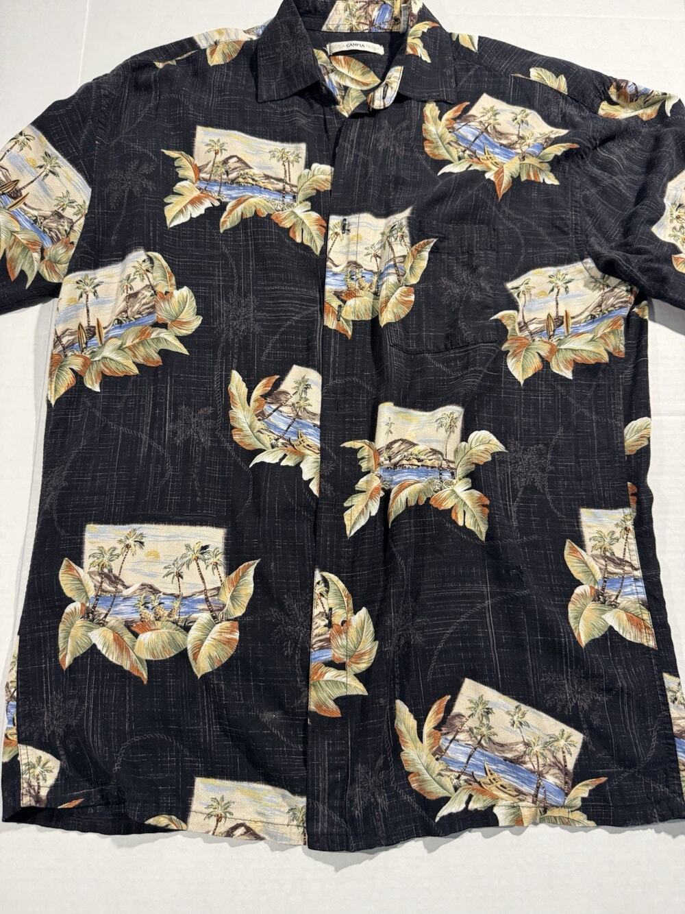 Campia Moda Men's M Regular Black Tropical Graphic Print Rayon Woven Button-Up